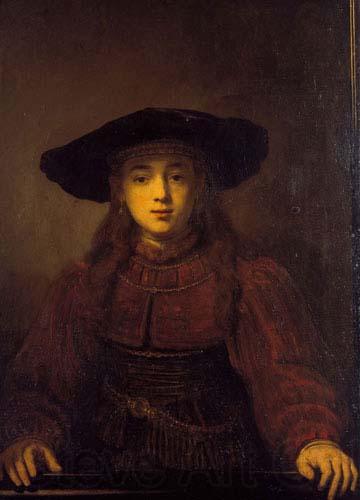 REMBRANDT Harmenszoon van Rijn The Girl in a Picture Frame, Norge oil painting art